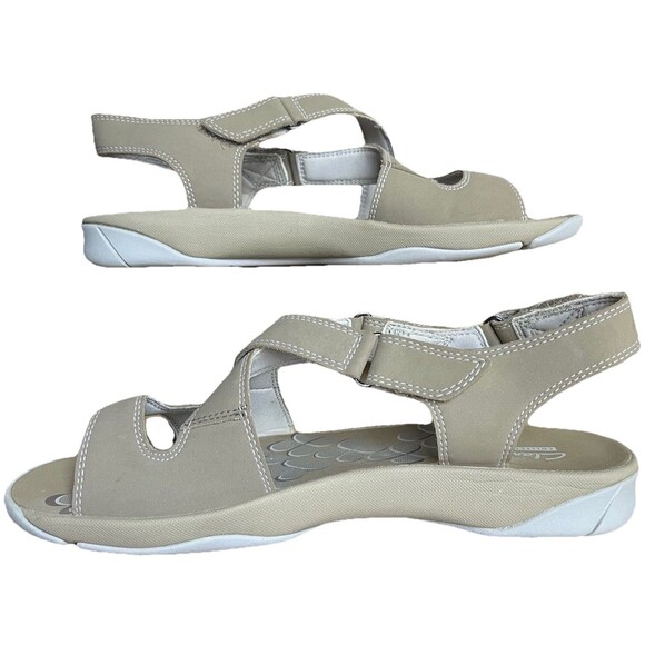CLARKS Tresca Curve Wedge Sandal Women’s US 9 Greystone Tan Adjustable - Picture 3 of 9